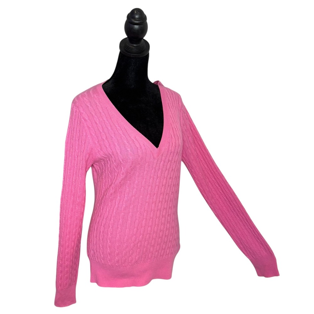 Lilly Pulitzer Pink Cashmere Cable Knit Sweater Size M Pullover Preppy V Neck‎